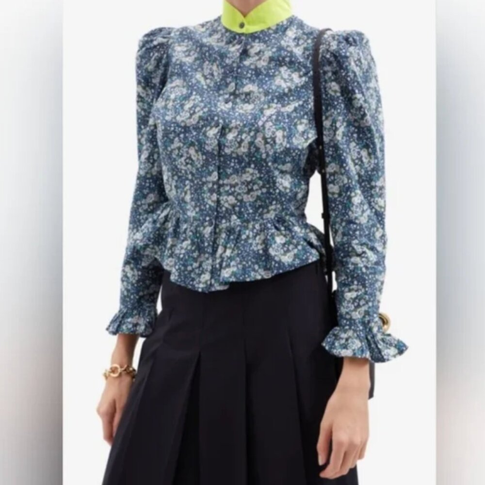 Batsheva x Laura Ashley Grace Blouse Blue Floral Allerton Long Sleeve Blouse